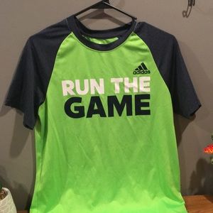 Green adidas “run the game” shirt